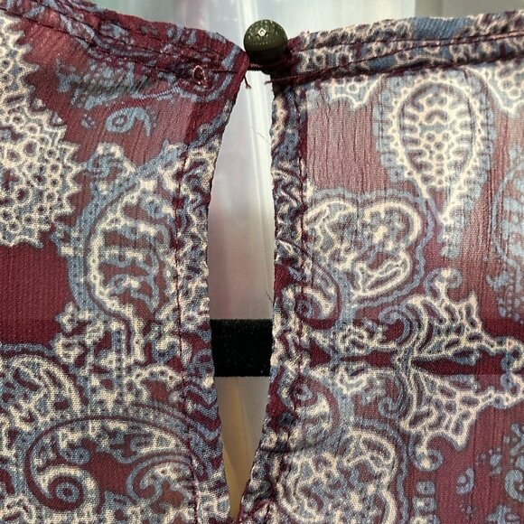 Knox Rose size XXL purple print semi sheer ruffles Boho long sleeve top - Picture 3 of 8